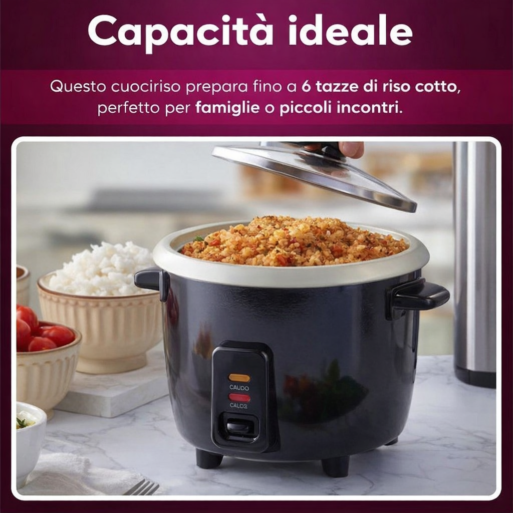 Cuociriso Automatico 6 Tazze con Coperchio in Vetro