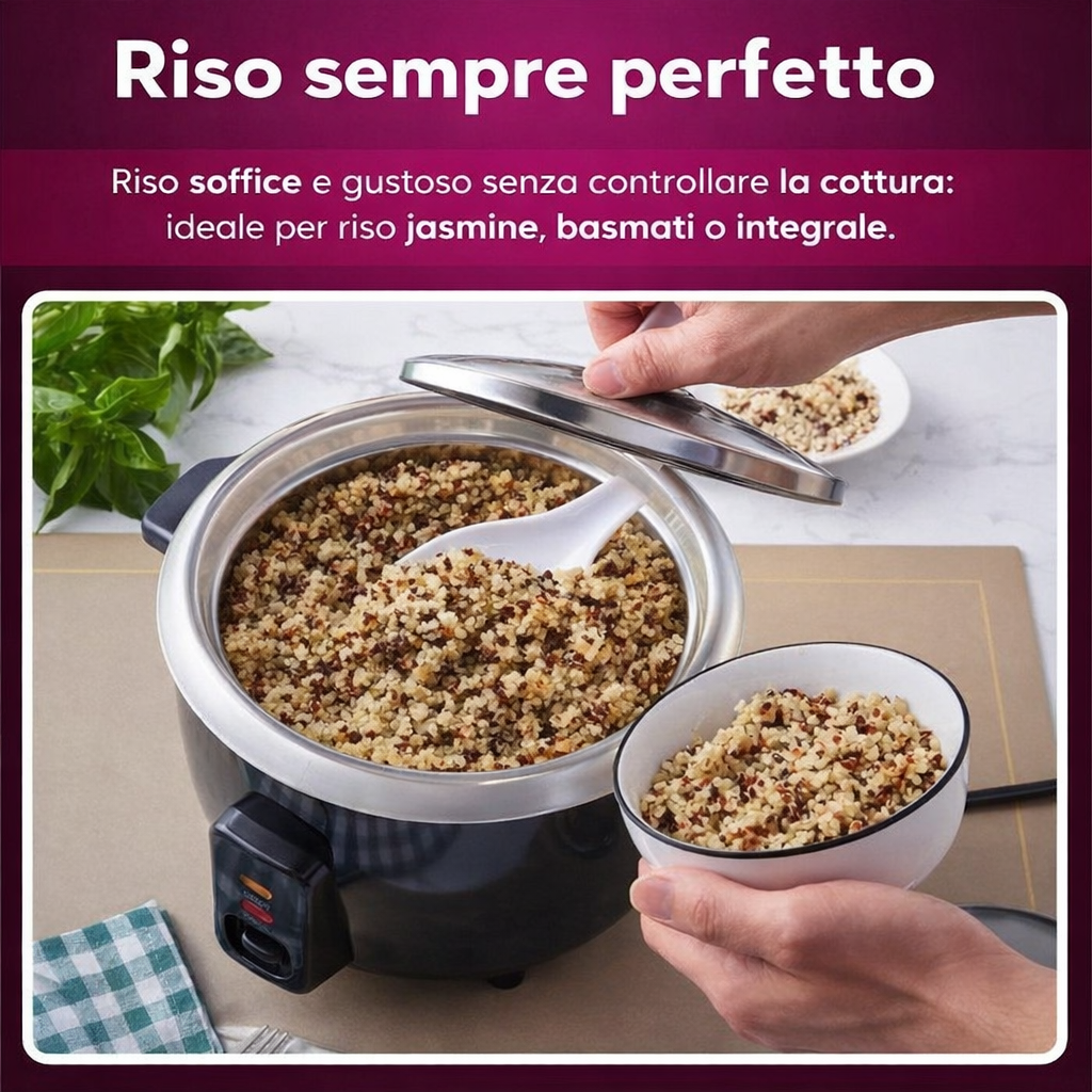 Cuociriso Automatico 6 Tazze con Coperchio in Vetro